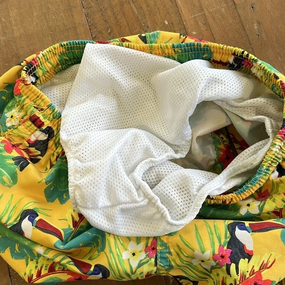 Zara yellow toucan swim shorts
